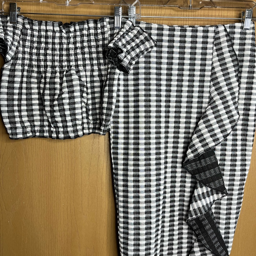 River Island Black and White Checkered Pencil Skirt
